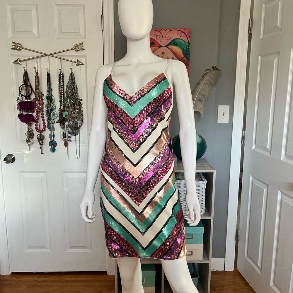 Express Multicolor Sequin Chevron Dress New with Tags